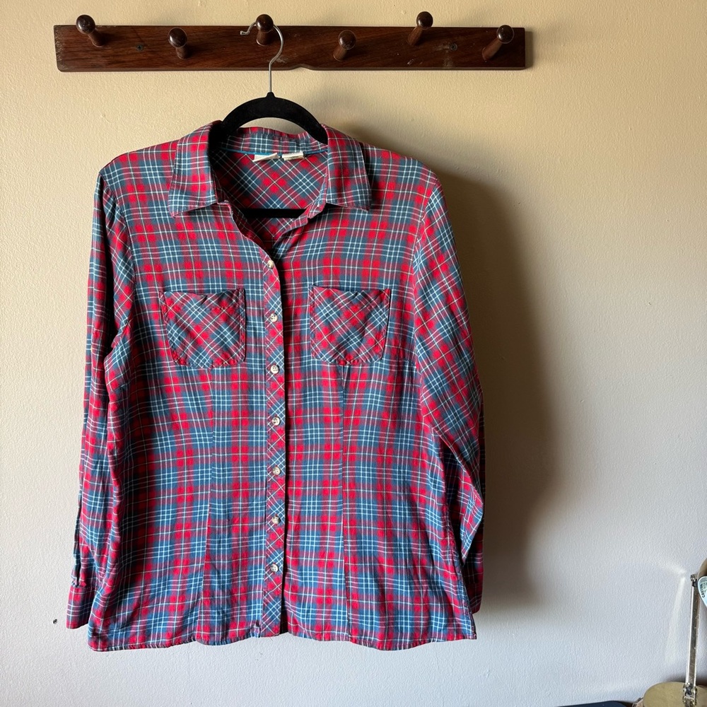 L.L. Bean Red and Blue Plaid Fitted Flannel Shirt